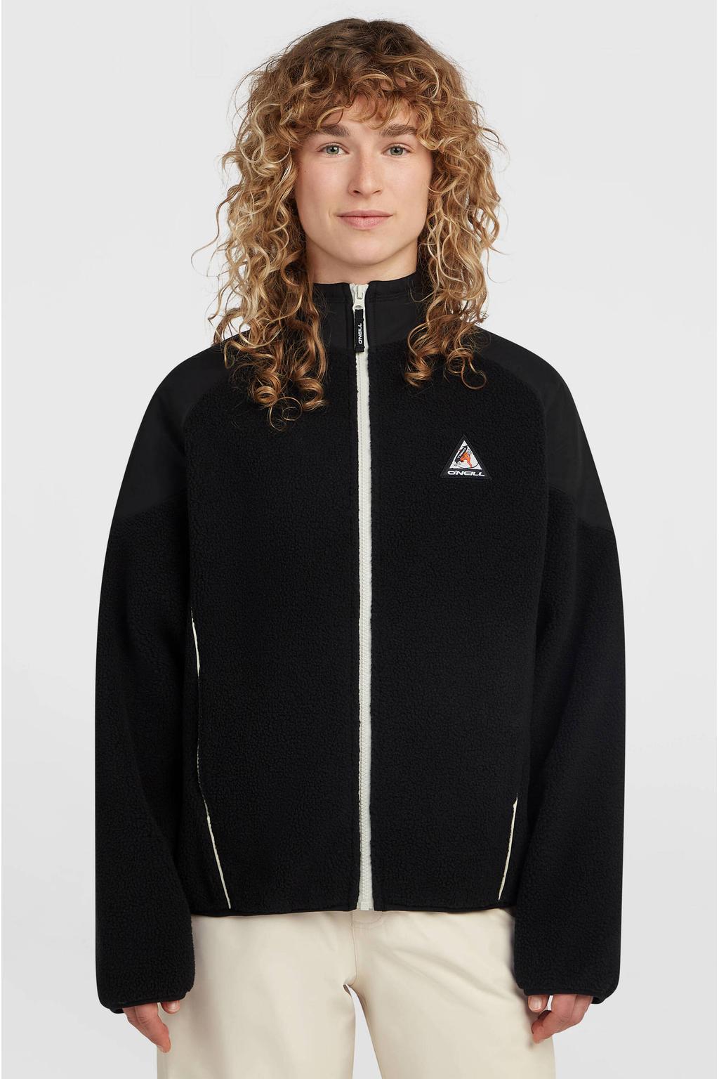 Zwarte dames O'Neill boxy teddy outdoor vest met lange mouwen, opstaande kraag en ritssluiting