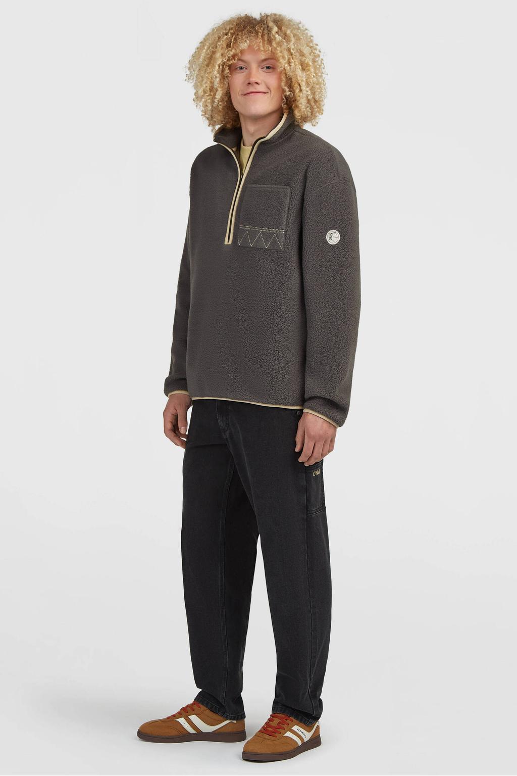 Grijze heren O'Neill oversized fleecetrui met effen, lange mouwen, opstaande kraag en halve rits