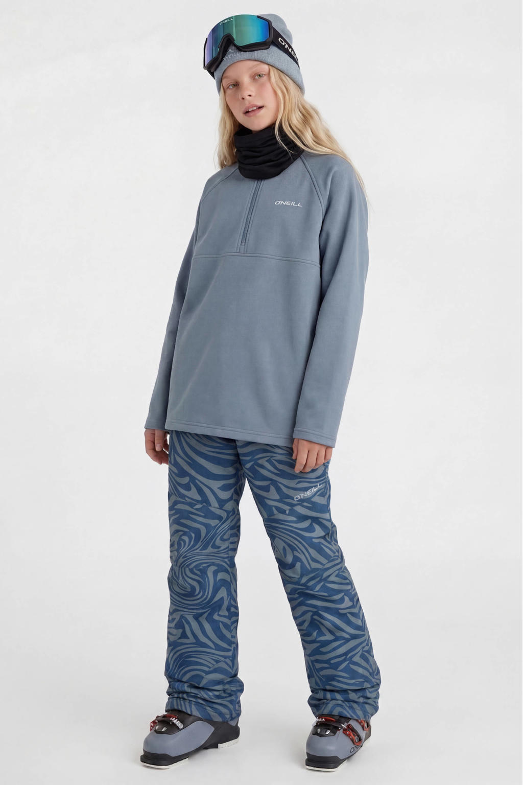 Grijsblauwe jongens en meisjes O'Neill skibroek blauw van polyester met zebraprint