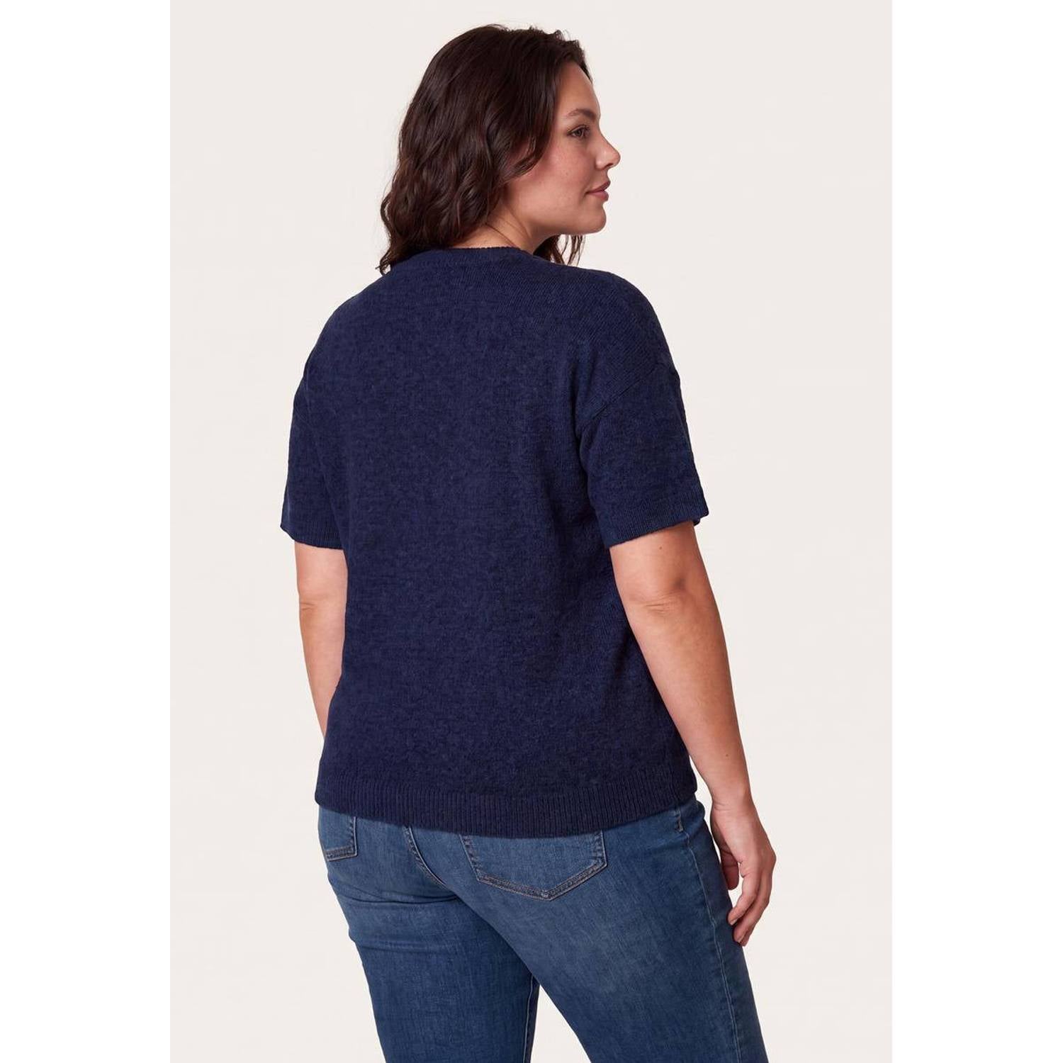 Miss Etam Plus gebreide trui met tekst donkerblauw