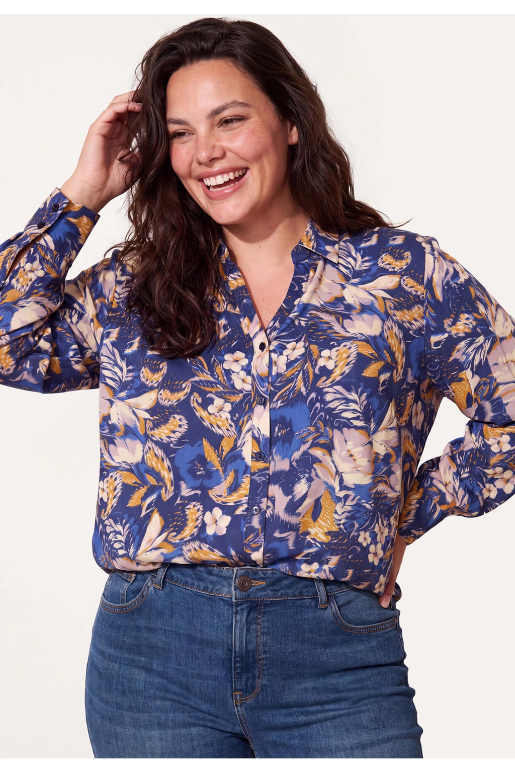 Miss Etam Plus blouse met print - blauw