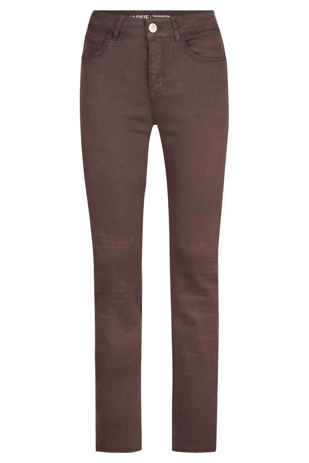 Bruine dames Miss Etam Jackie straight leg jeans van katoen met rits- en knoopsluiting en effen