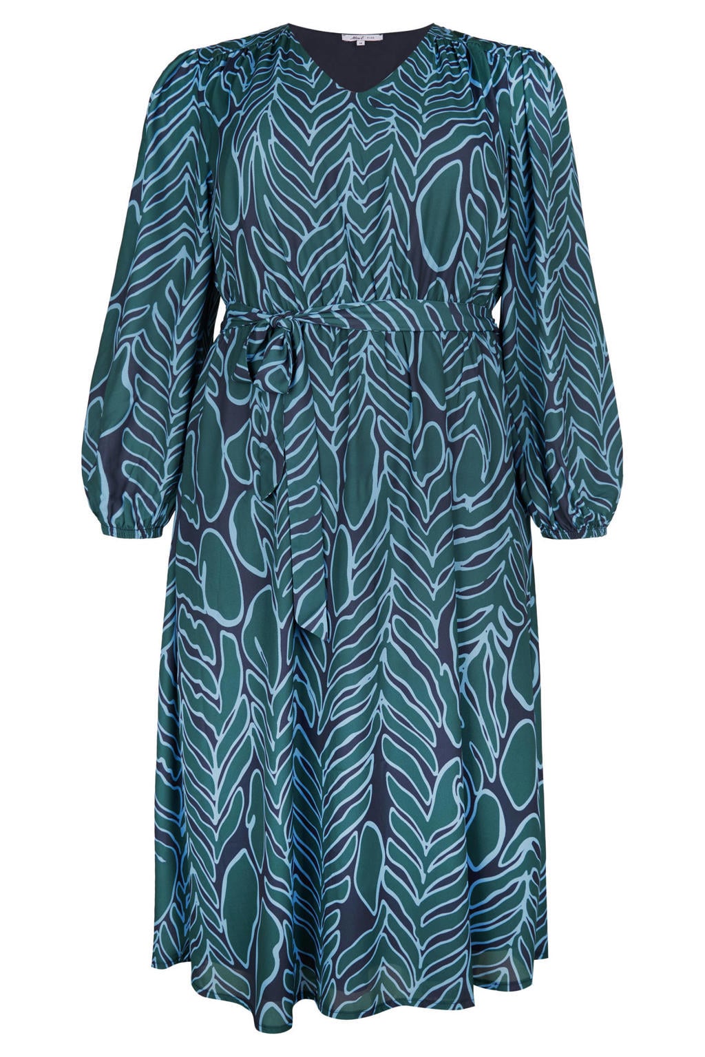 Blauwe dames Miss Etam Plus midi jurk van polyester met lange mouwen