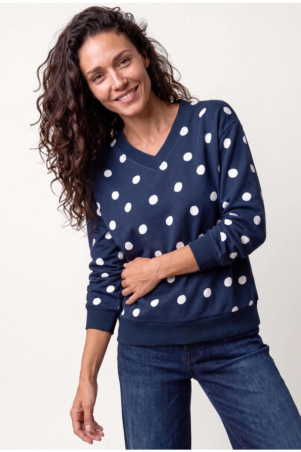 Miss Etam katoenen sweater met stippen - blauw