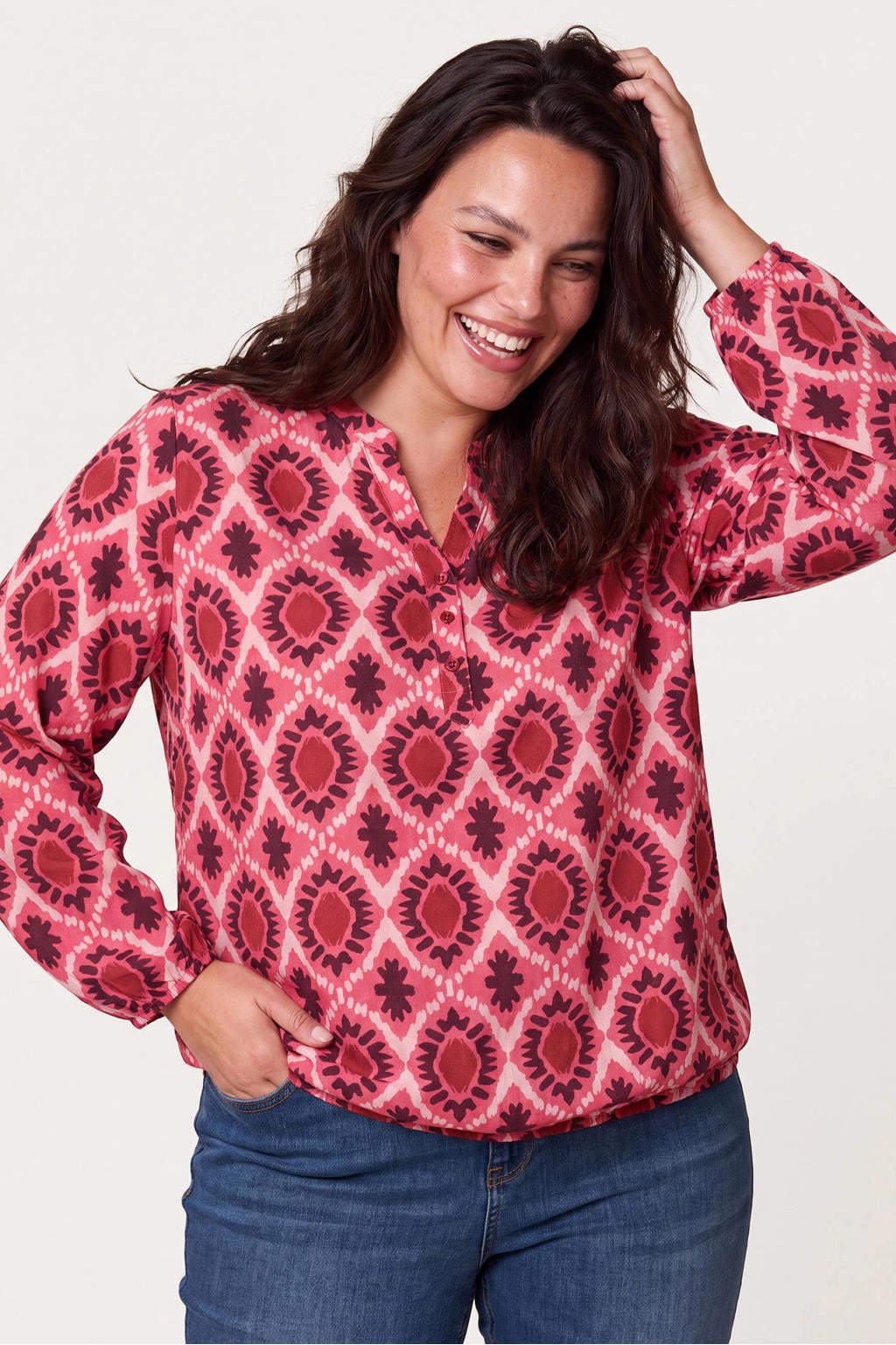 Roze dames Miss Etam Plus top van viscose met lange mouwen