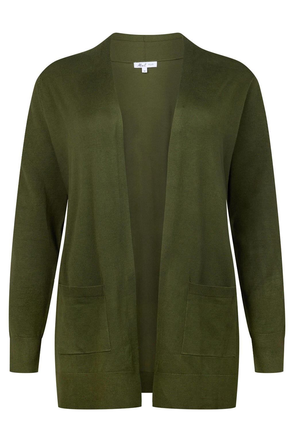 Donkergroene dames Miss Etam Plus gebreid vest van viscose met effen en lange mouwen