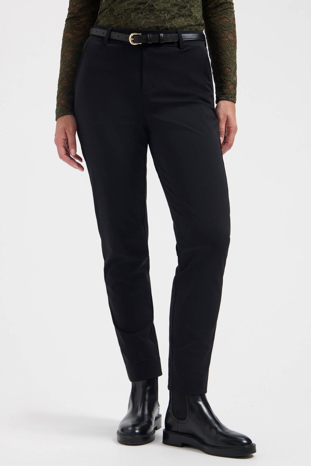 Zwarte dames Lady Day travelstof high waist straight leg broek met effen