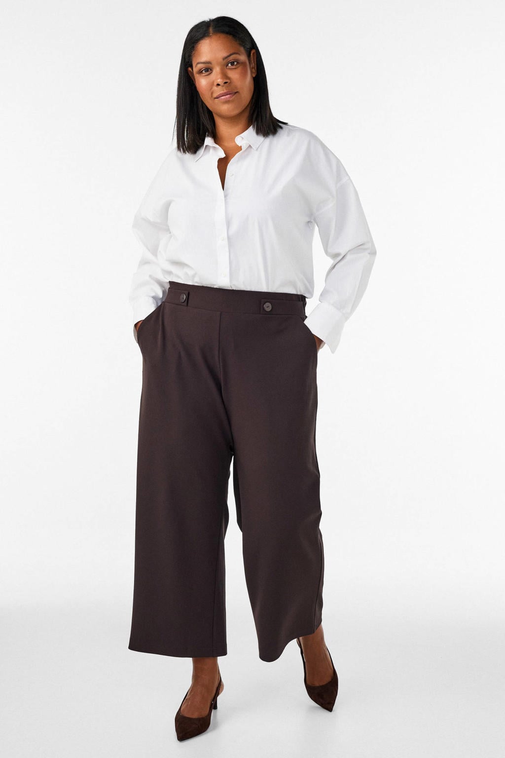 Zizzi Plus Size wide leg cropped pantalon - donkerbruin