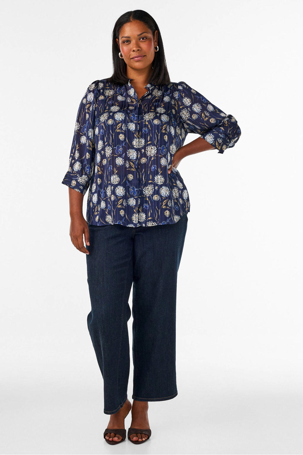 Zizzi Plus Size gebloemde blouse - blauw