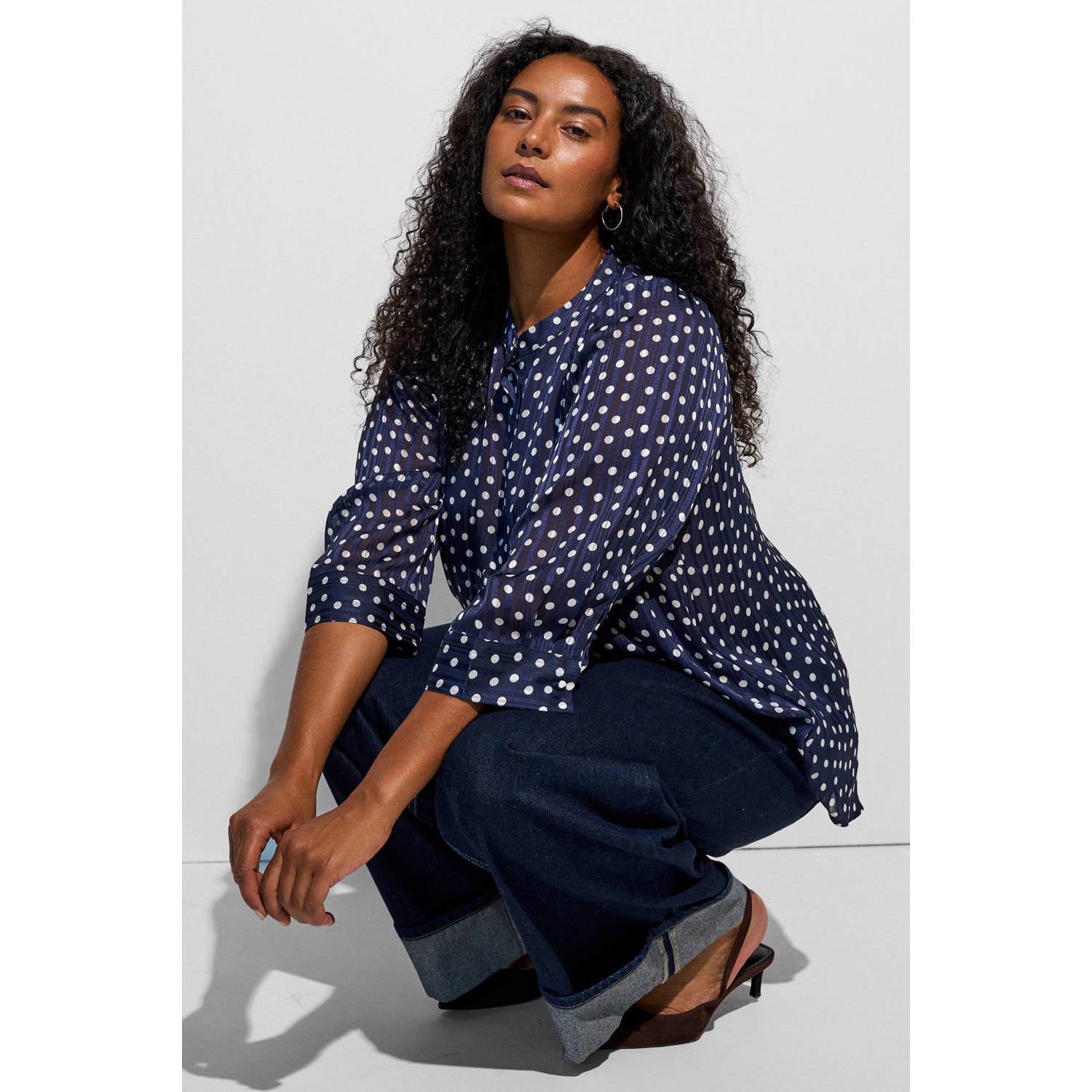 Zizzi Plus Size blouse met stippen donkerblauw