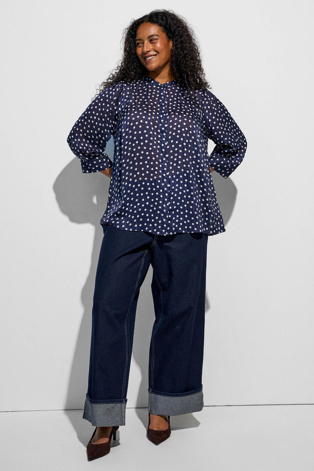 Zizzi Plus Size blouse met stippen - donkerblauw