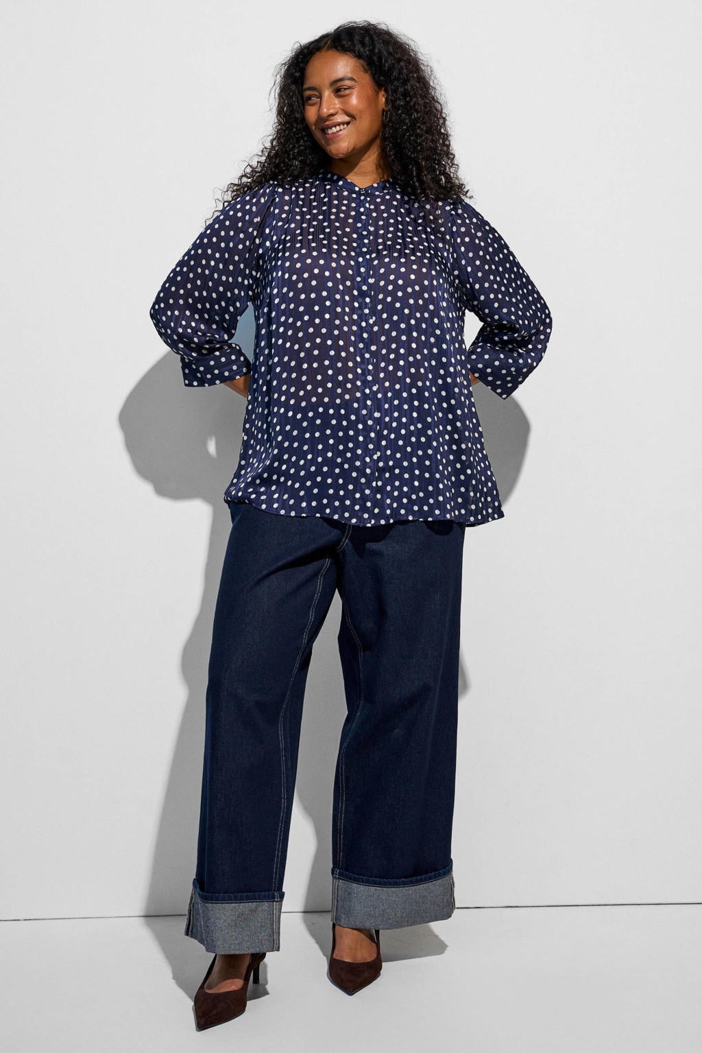 Zizzi Plus Size blouse met stippen - donkerblauw