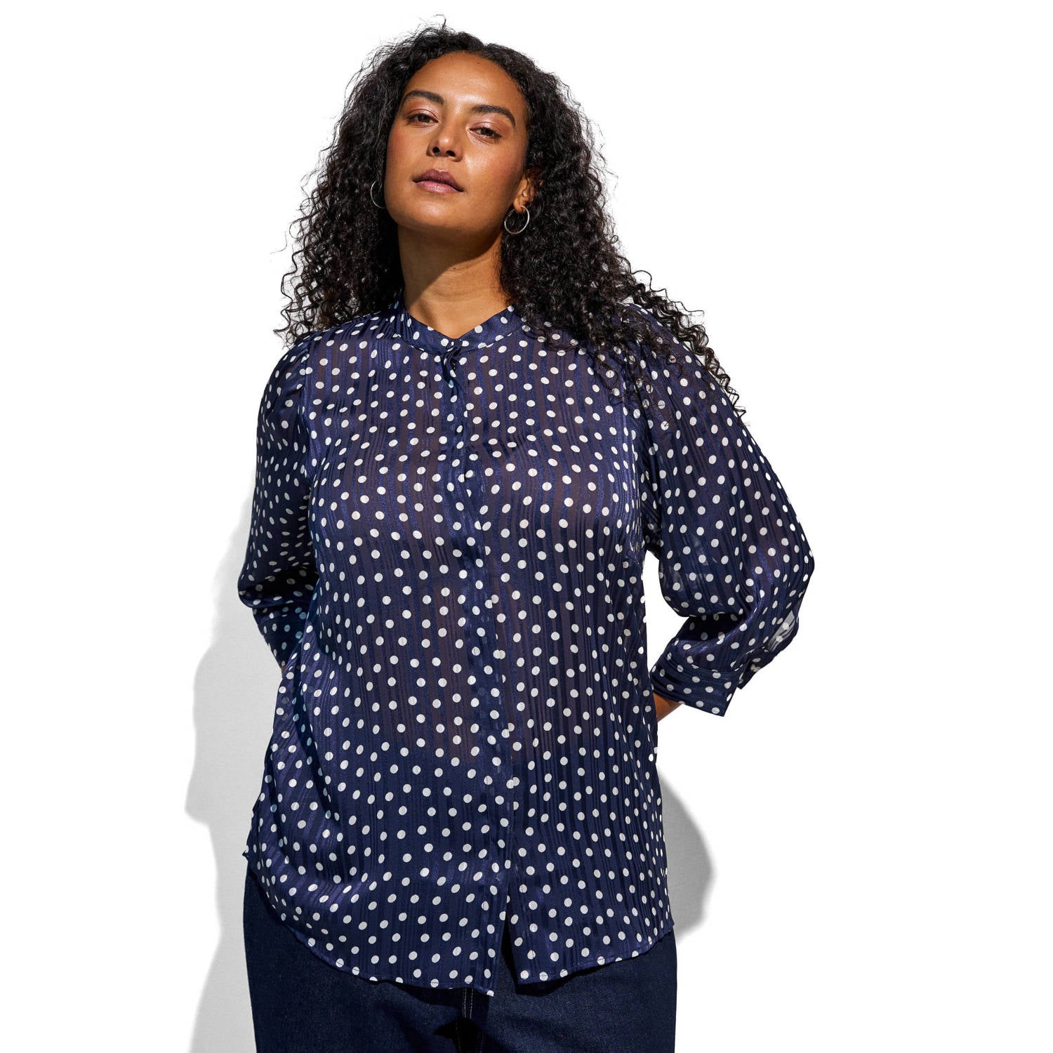 Zizzi Plus Size blouse met stippen donkerblauw
