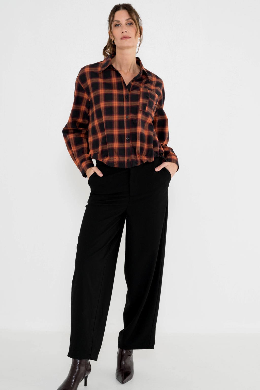 Multi, zwart en rode dames Maicazz & Zizo geruite blouse van katoen met lange mouwen, klassieke kraag en knoopsluiting
