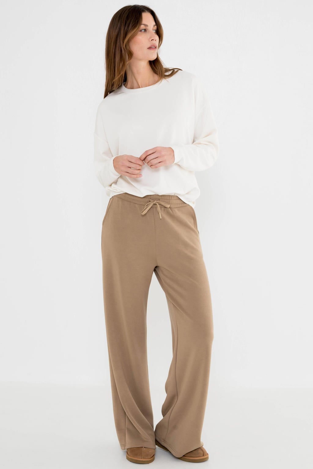 Ecru dames Maicazz & Zizo gebreide trui van polyester met effen, lange mouwen en ronde hals