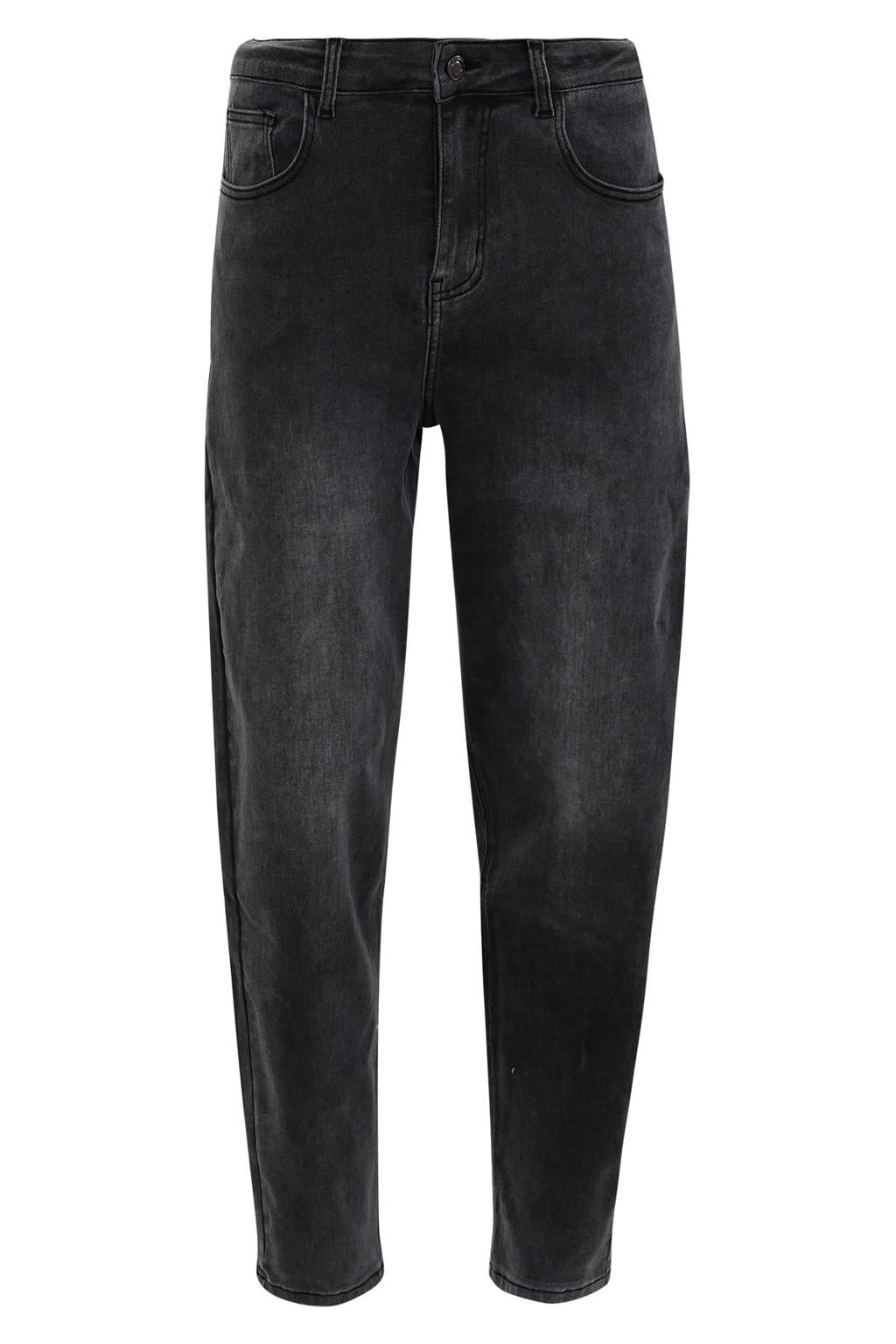 Black denim dames Maicazz & Zizo high waist barrel jeans van denim met rits- en knoopsluiting en effen