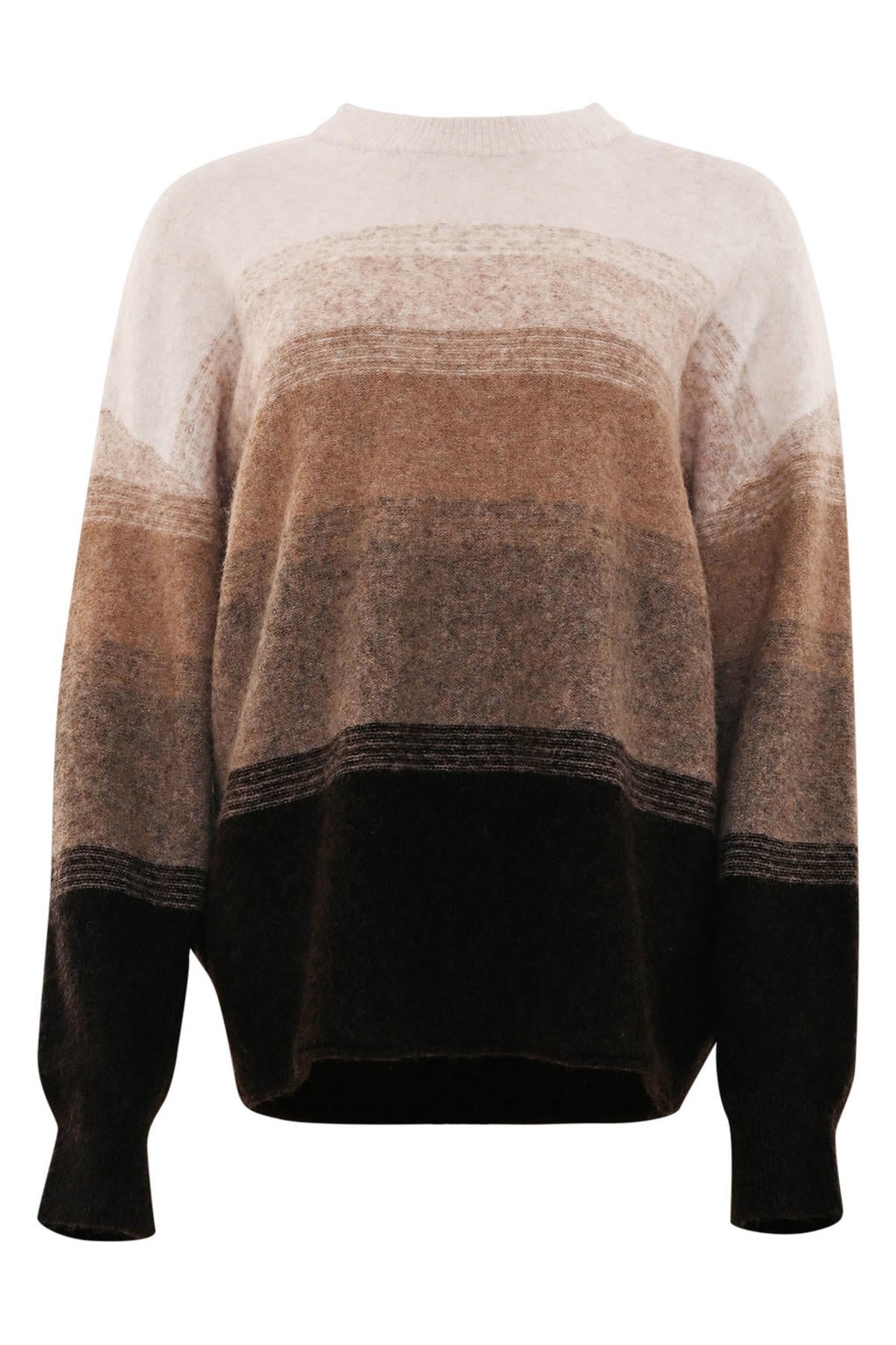 Bruine dames Maicazz & Zizo gebreide trui van wol met meerkleurige print, lange mouwen en ronde hals