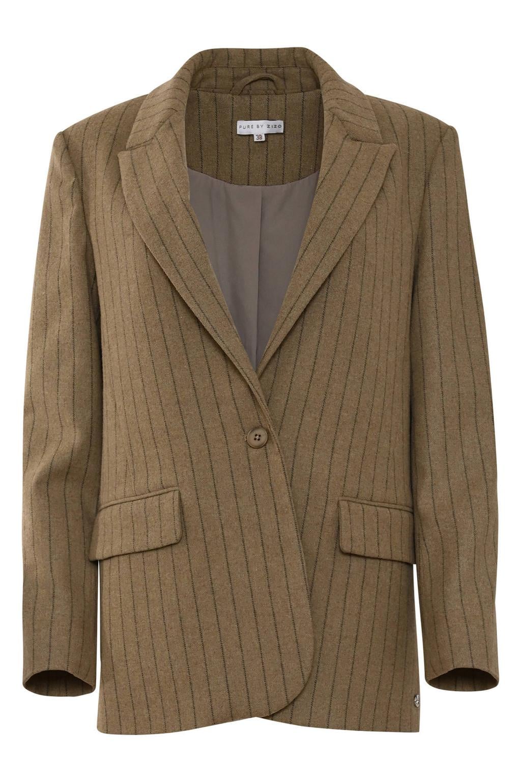 Maicazz & Zizo regular fit blazer met krijtstreep en wol - groen