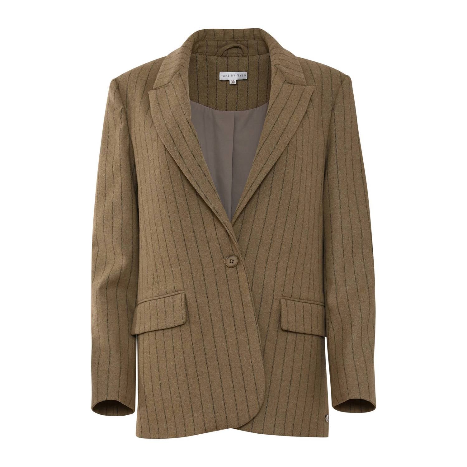 Maicazz & Zizo regular fit blazer met krijtstreep en wol groen