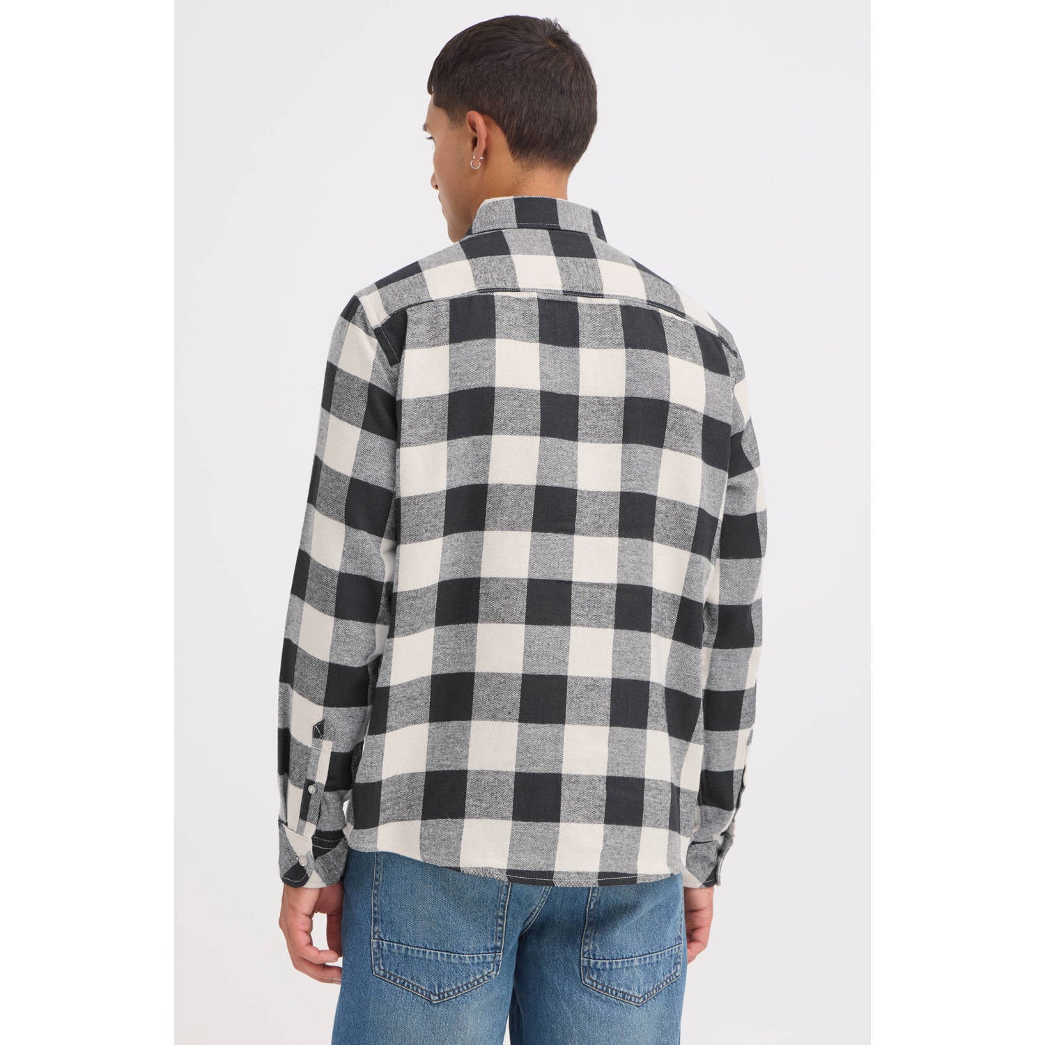 Blend flanel regular fit geruit overhemd grijs