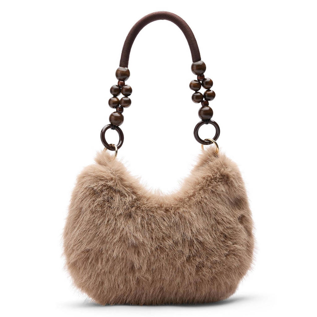 Manfield schoudertas van imitatiebont beige