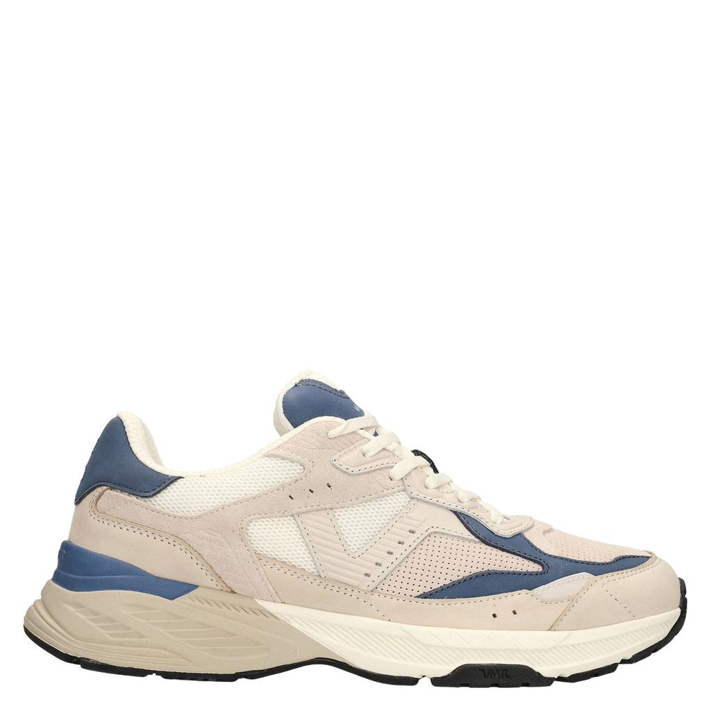 Beige en blauwe heren Van Lier leren sneakers - van nubuck met veters