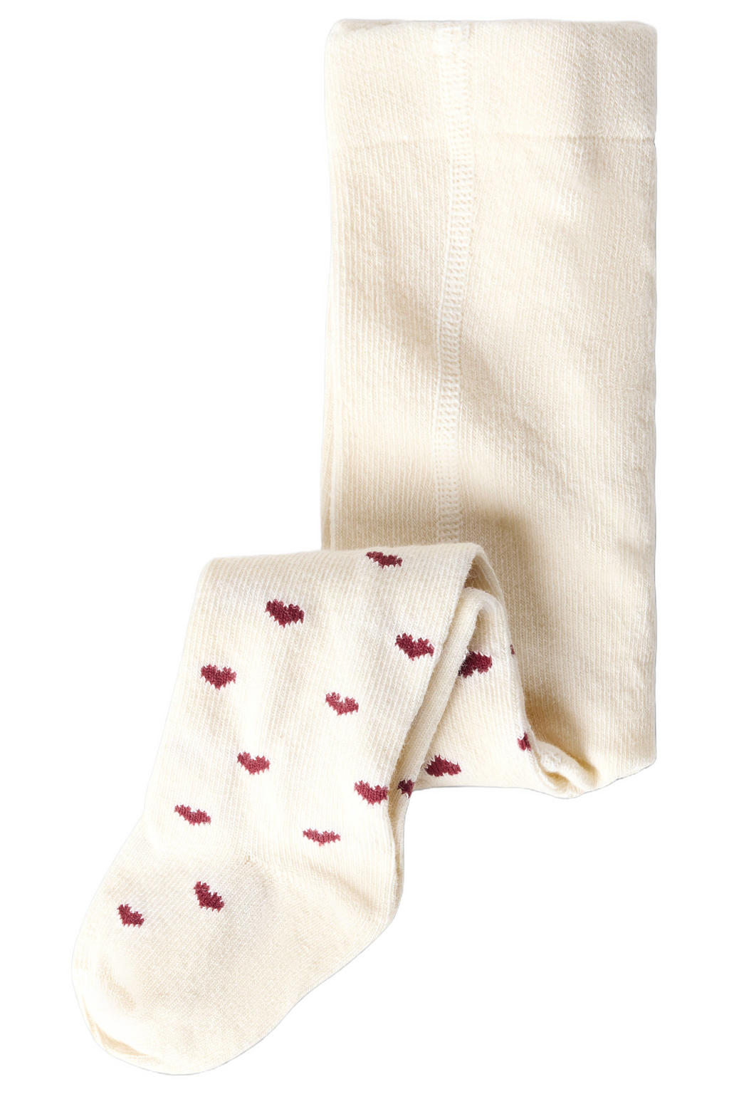 LIL' ATELIER BABY NBFREBA jacquard katoenen maillot met hartjes - ecru/donkerrood