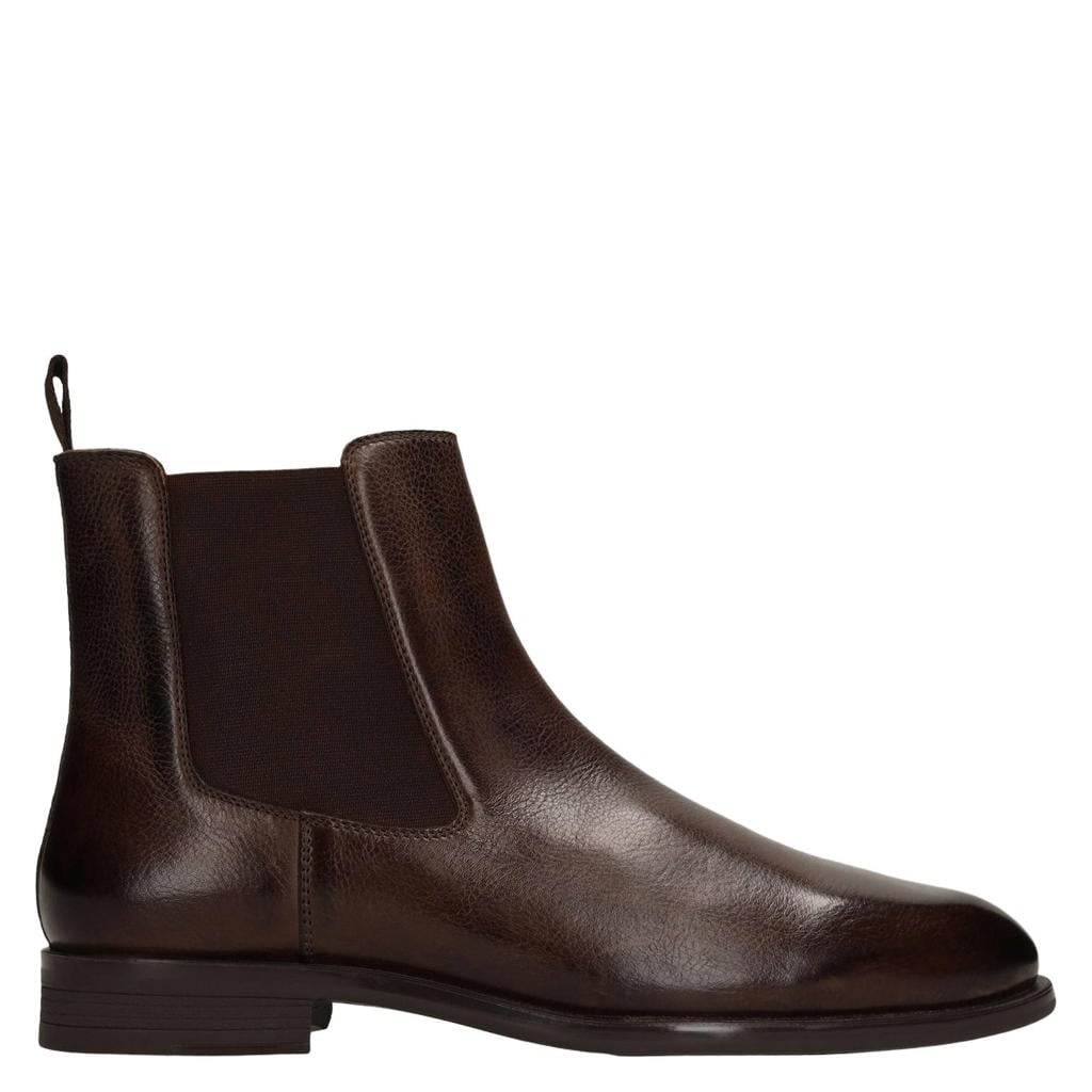 Bruine heren Manfield leren chelsea boots - met elastische inzet