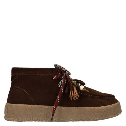 Manfield suède veterboots met plateauzool bruin
