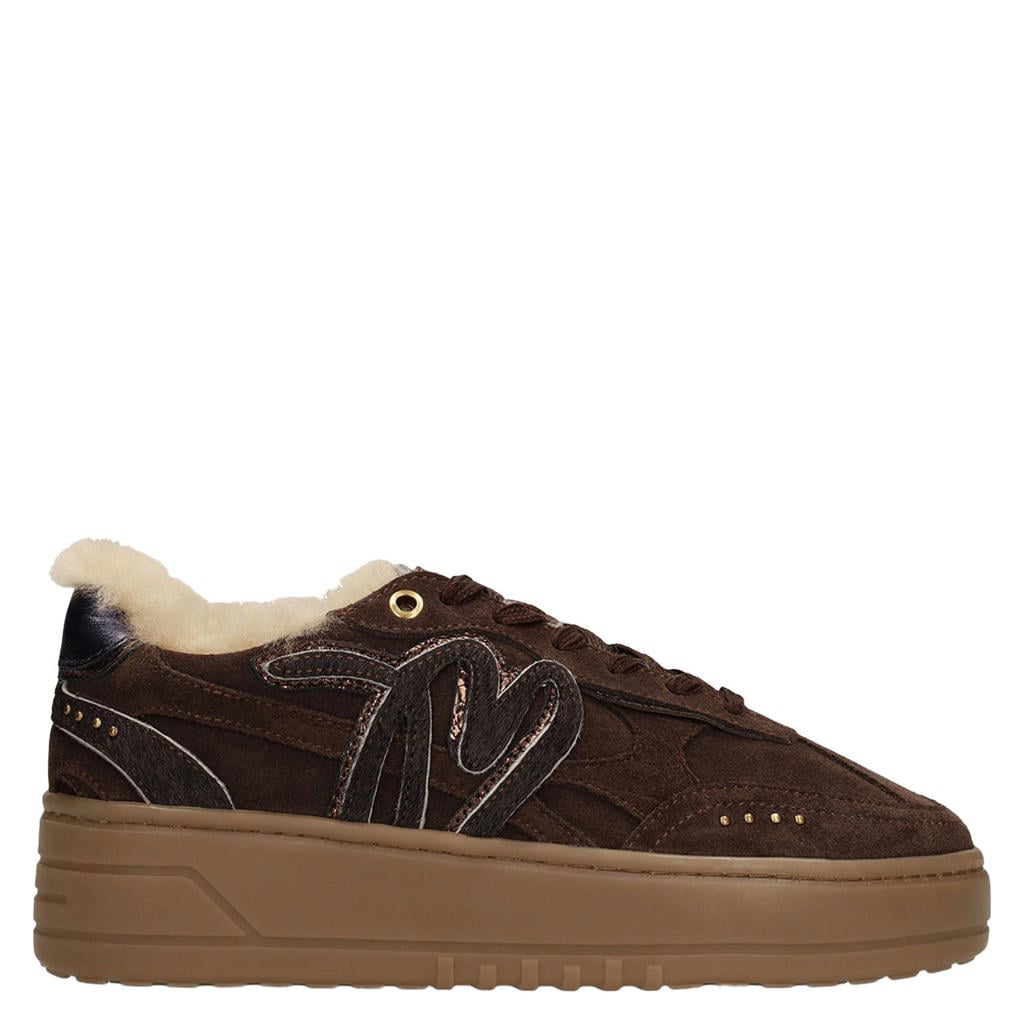 Donkerblauwe dames Manfield suède sneakers met plateauzool -