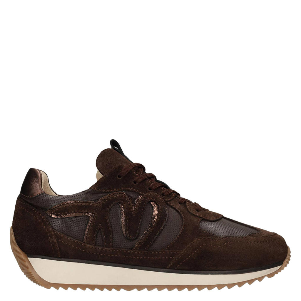 Donkerblauwe dames Manfield leren sneakers - met veters