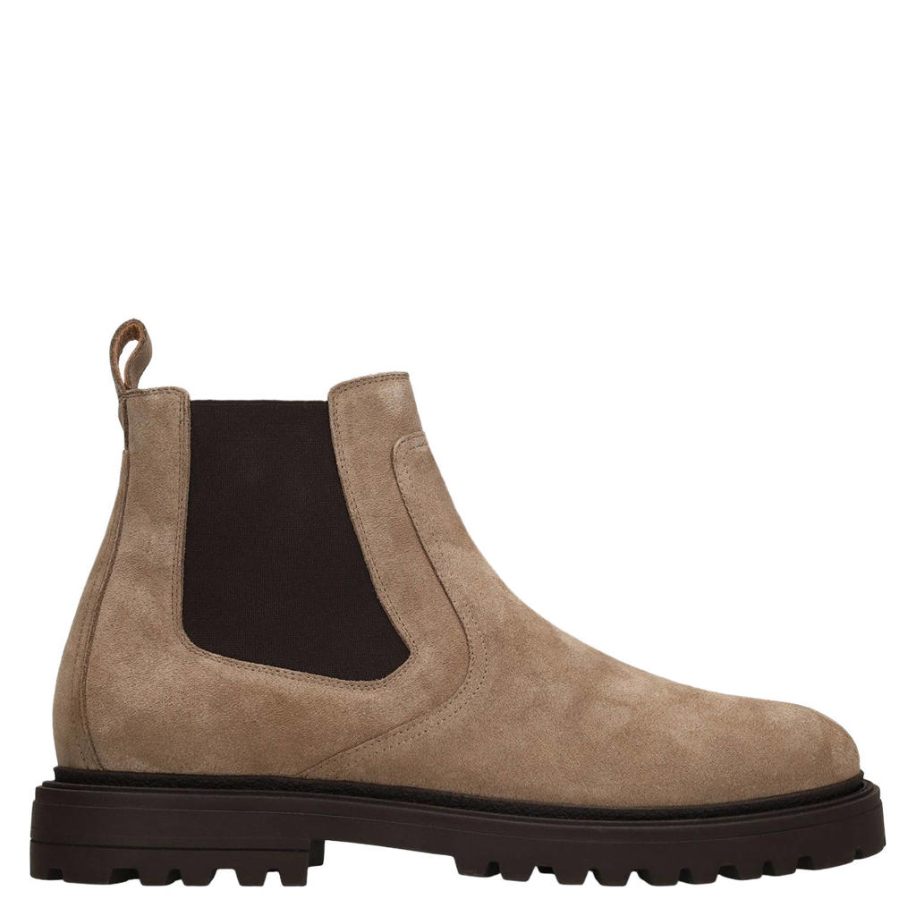 Manfield suède chelsea boots met profielzool - taupe