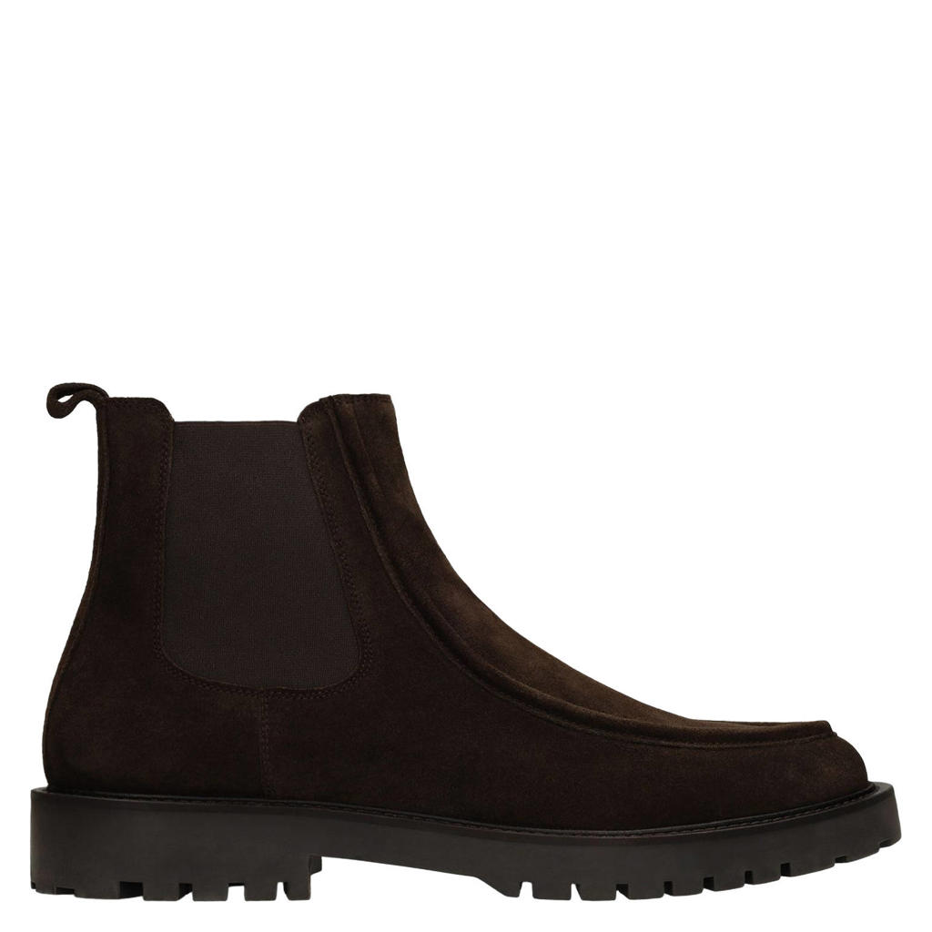 Manfield suède chelsea boots met profielzool - bruin
