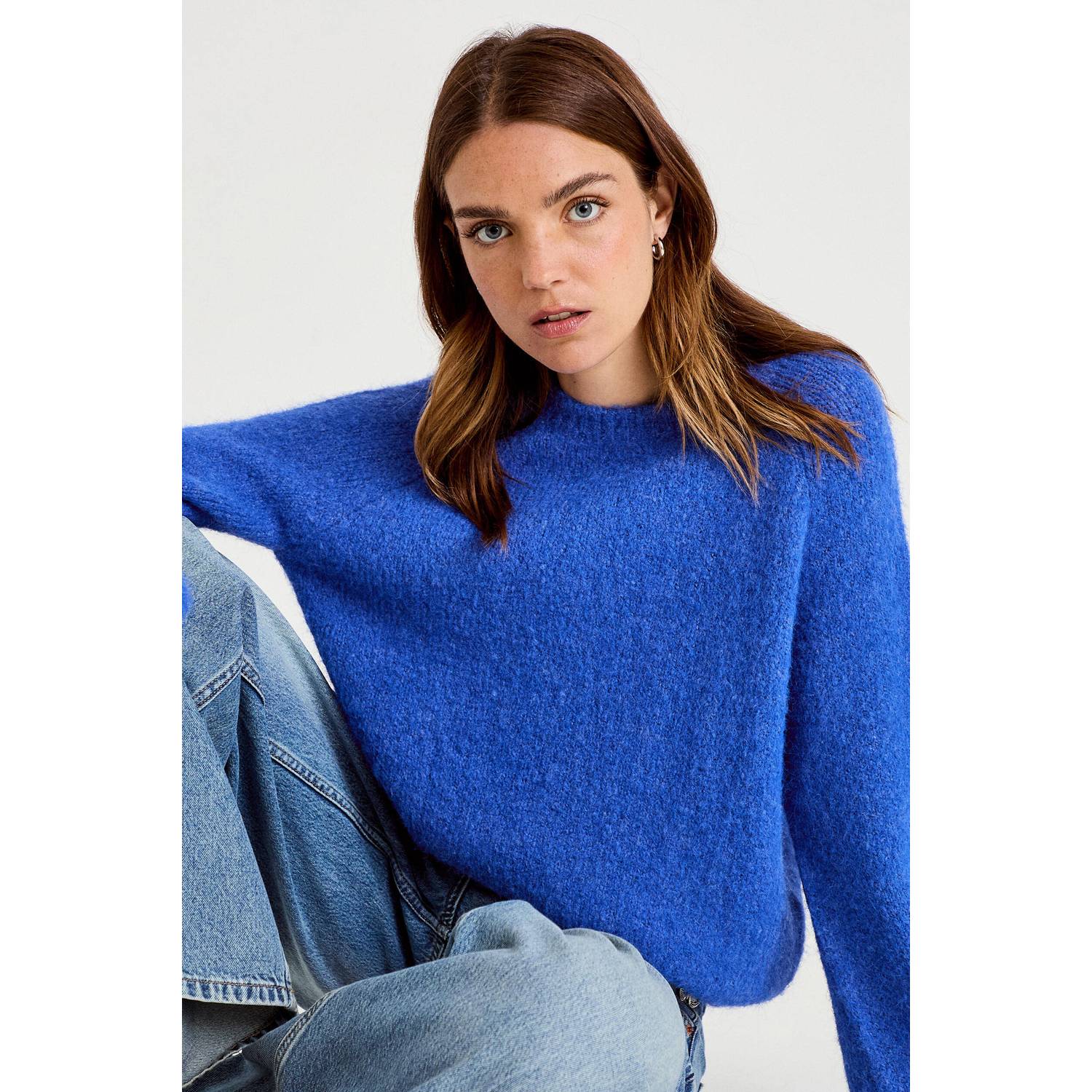 Cache gebreide trui met wol blauw