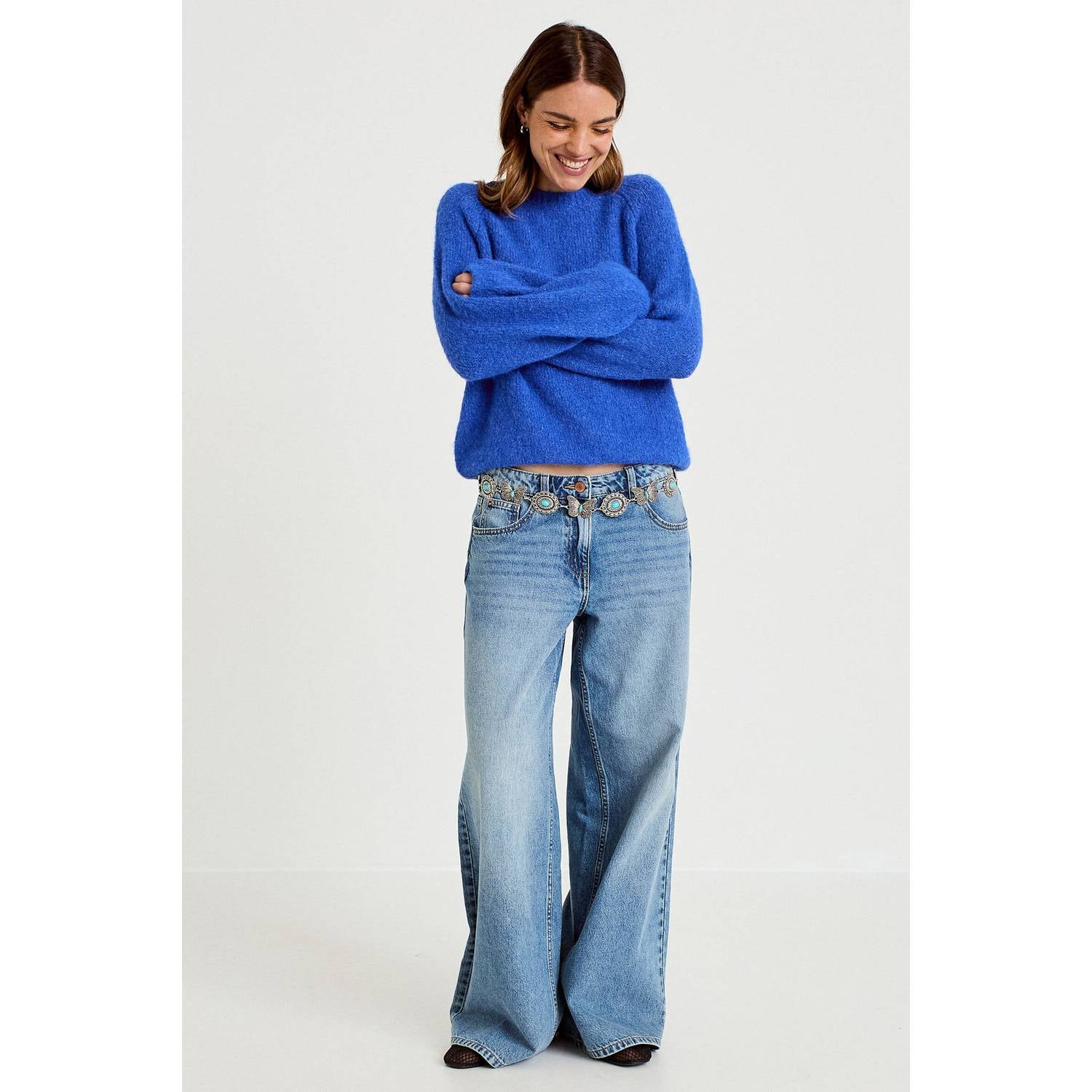 Cache gebreide trui met wol blauw