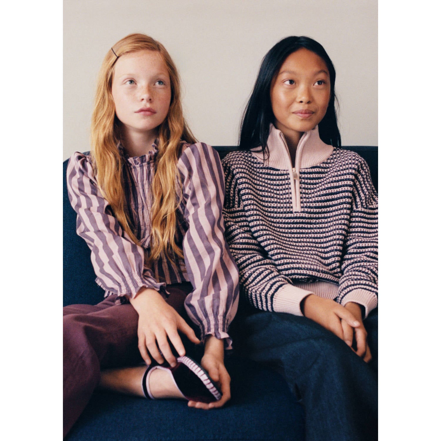 Mango Kids katoenen gebreide gestreepte trui lila donkerblauw