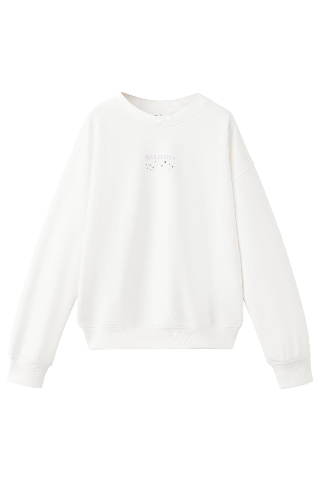 Witte meisjes Mango Kids sweater en met backprint, lange mouwen, ronde hals en studs