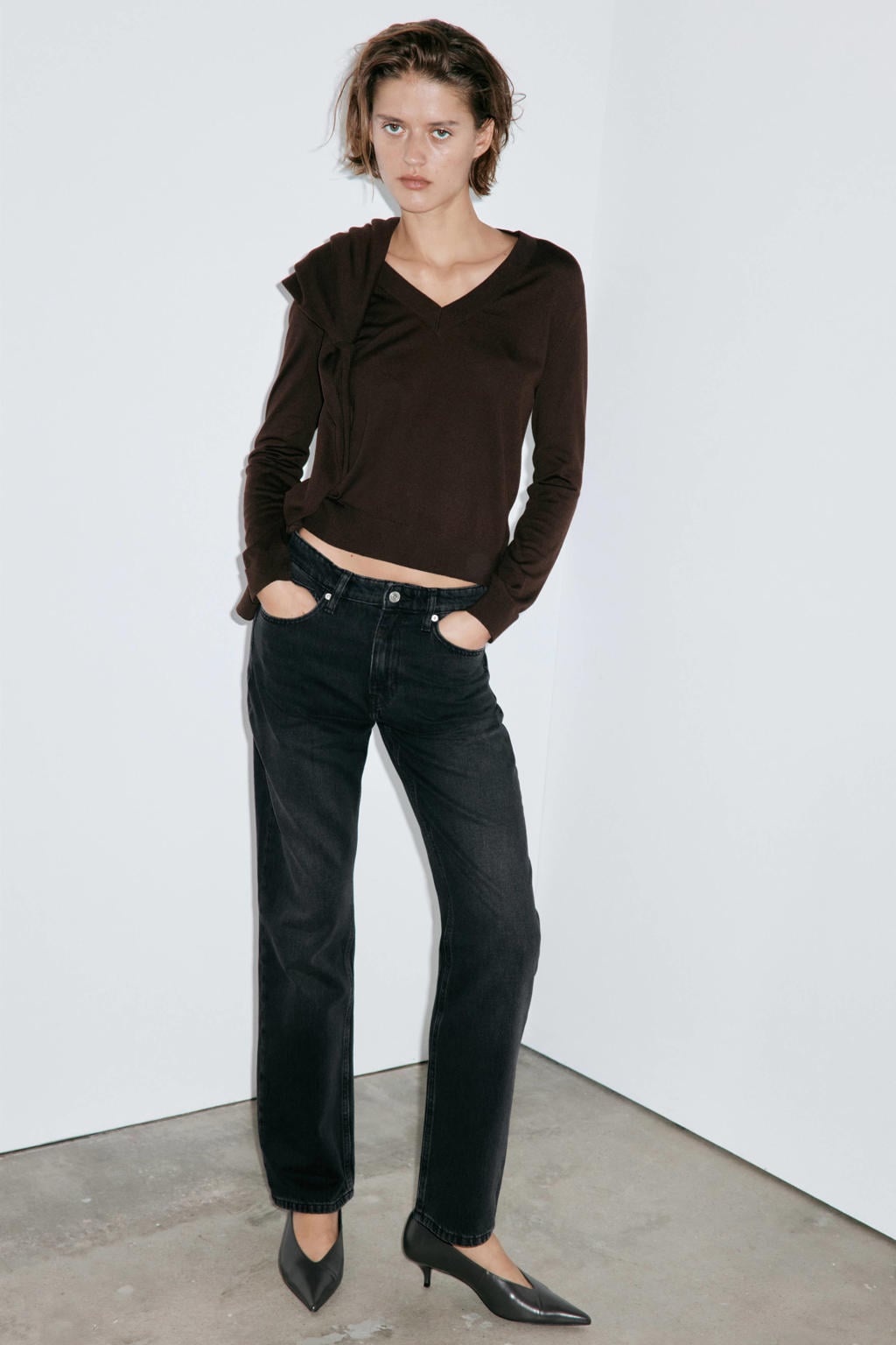 Grey denim dames Mango straight leg jeans van denim met rits- en knoopsluiting en effen