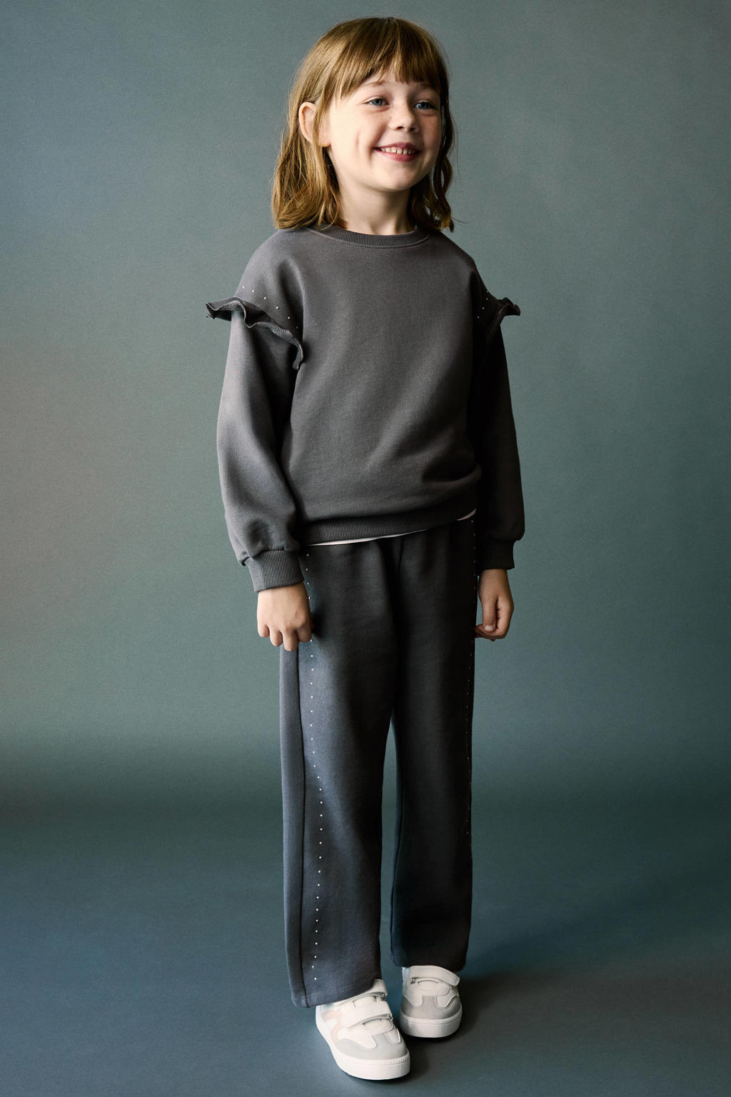 Mango Kids sweater met ruches en studs - antraciet