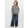 Mango Kids gestreepte longsleeve met open schouders en backprint - marineblauw