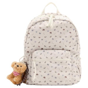 schooltas 27x38x12 cm met print - ecru/bruin