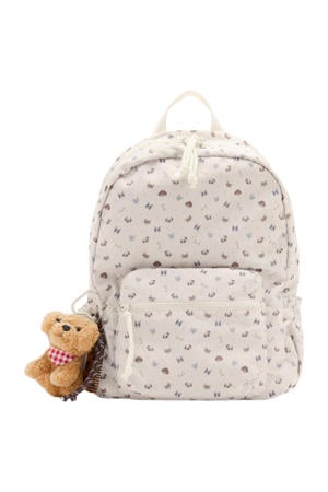 schooltas 27x38x12 cm met print - ecru/bruin