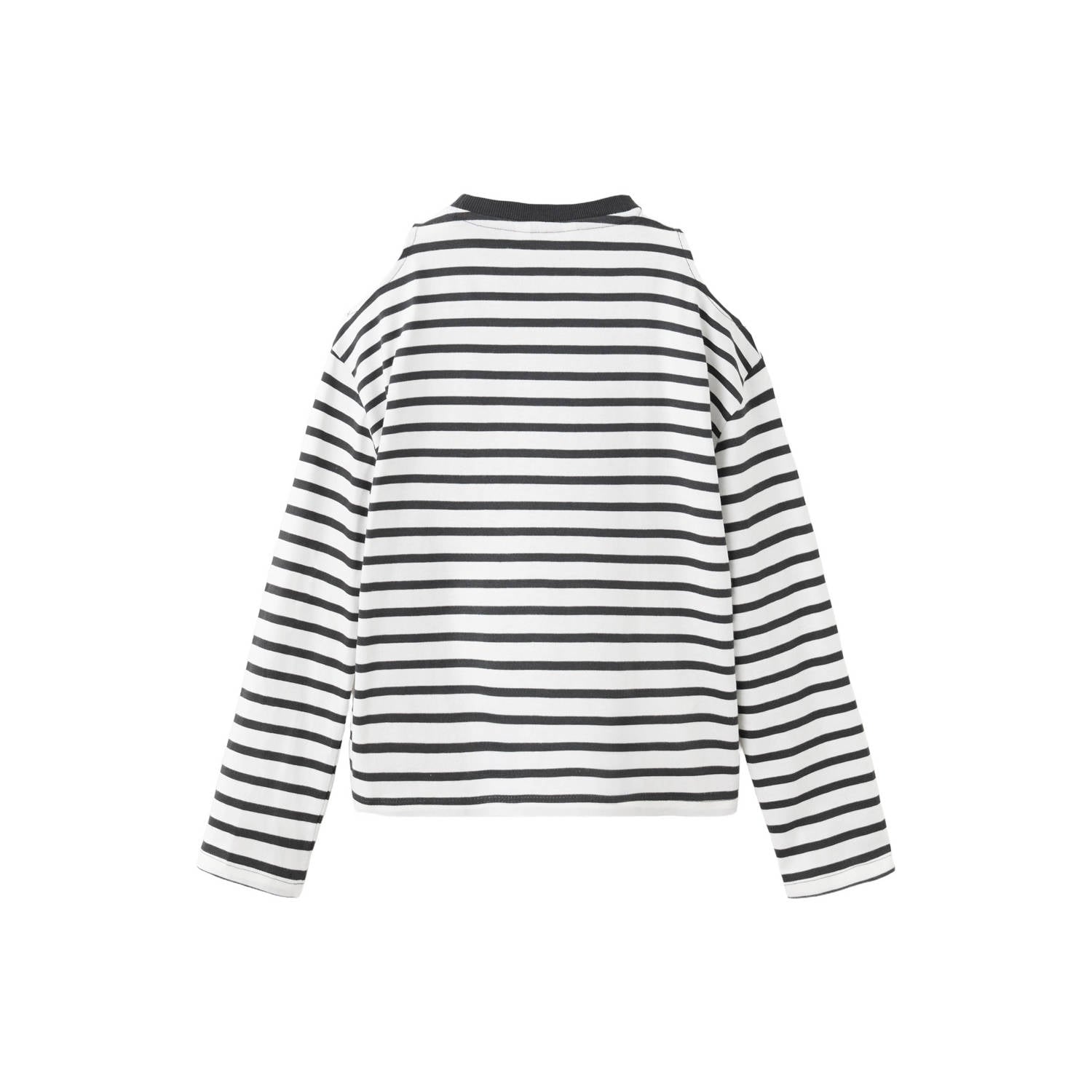 Mango Kids gestreepte longsleeve met open schouders en tekst