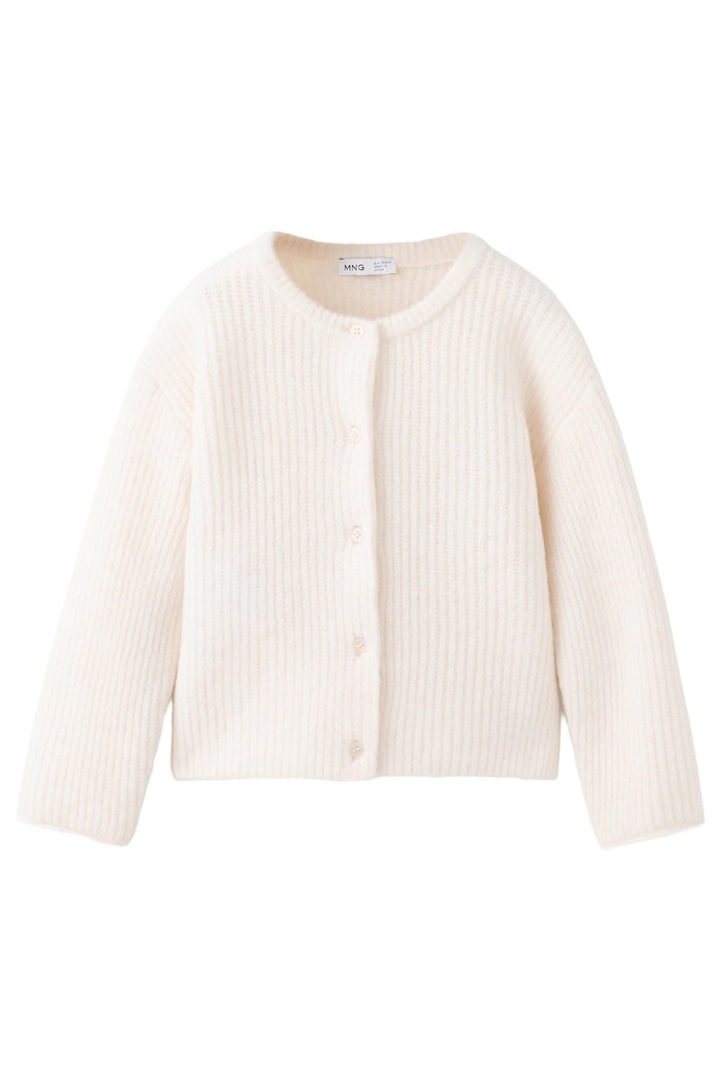 Beige meisjes Mango Kids gebreide vest van acryl met effen, lange mouwen, ronde hals en knoopsluiting
