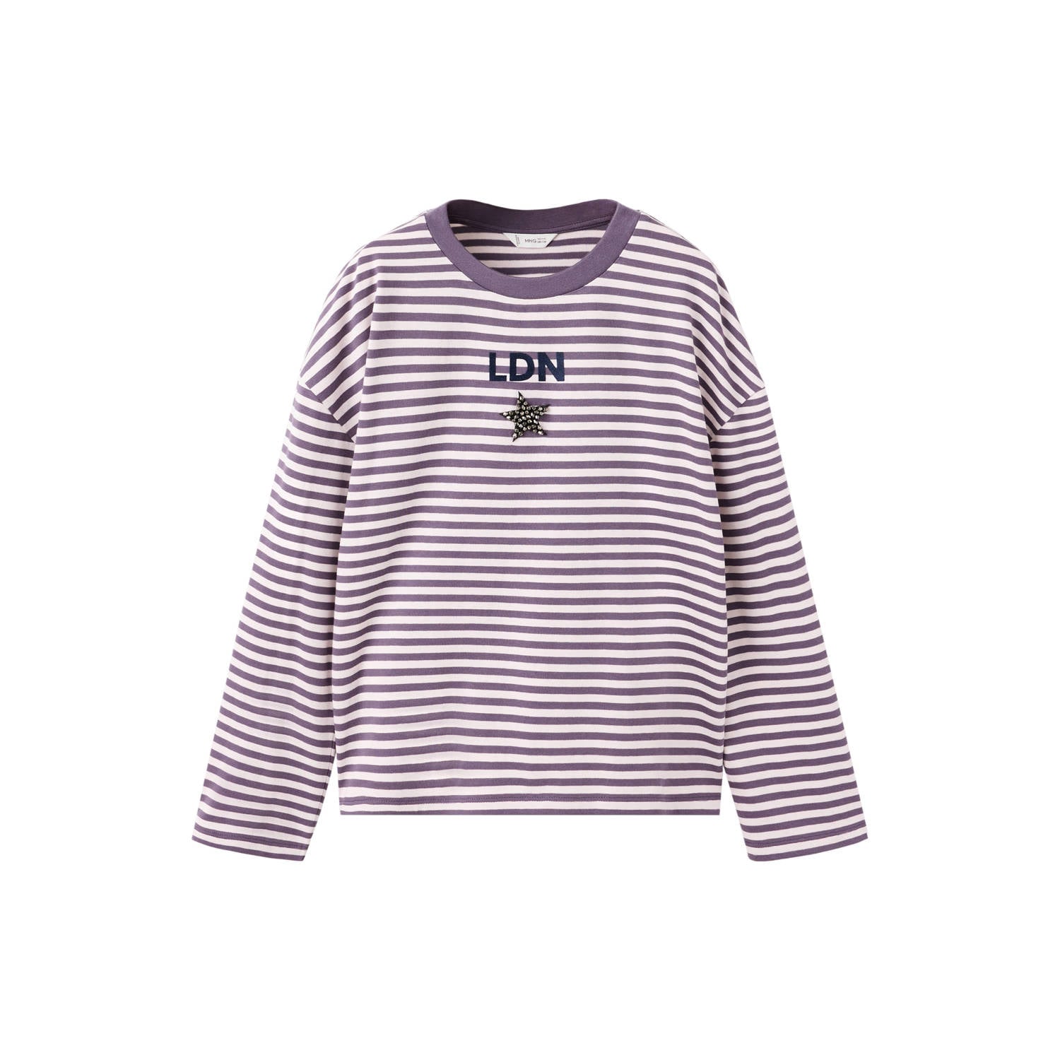Mango Kids rechtvallende gestreepte longsleeve met studs paars