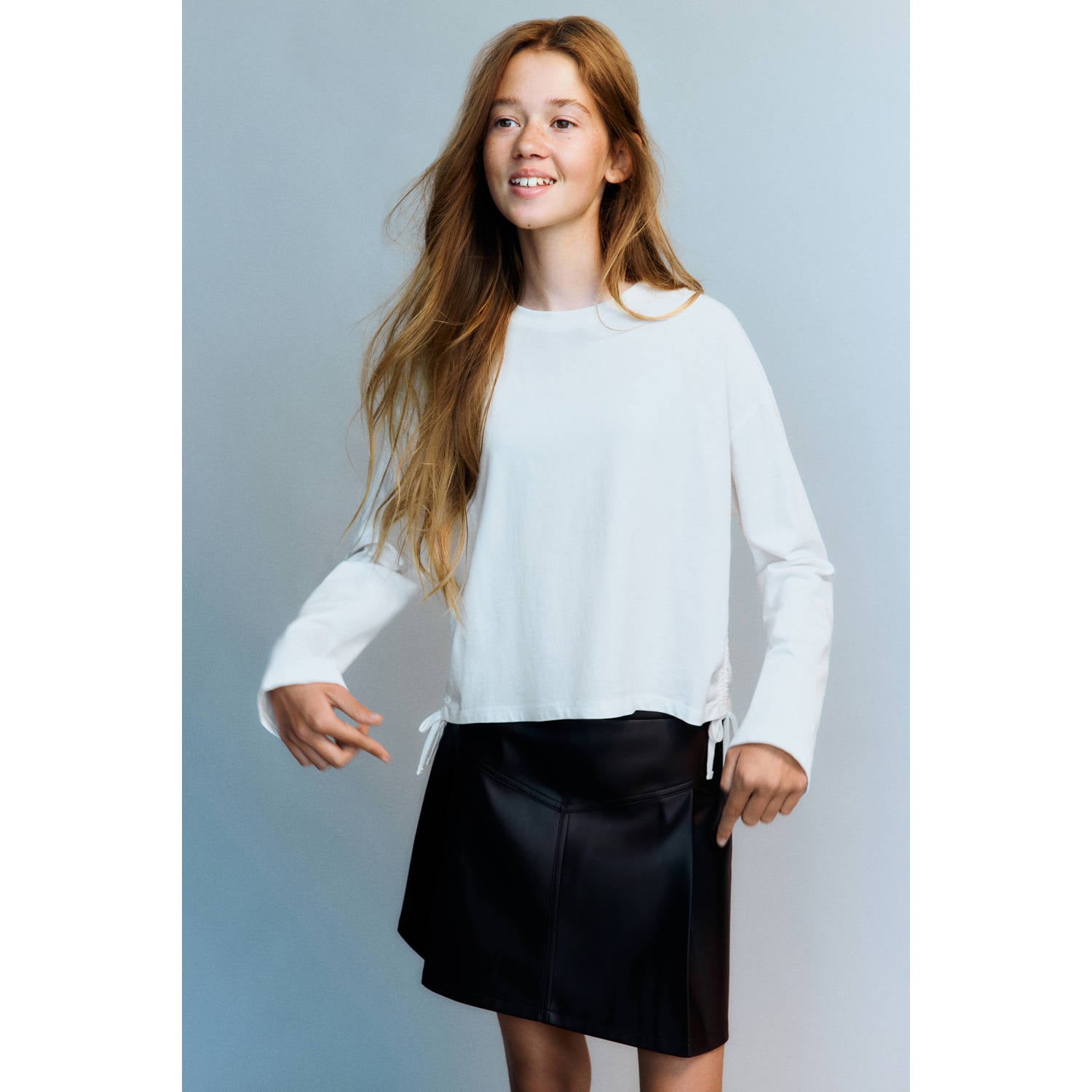 Mango Kids longsleeve met plooien naturel wit