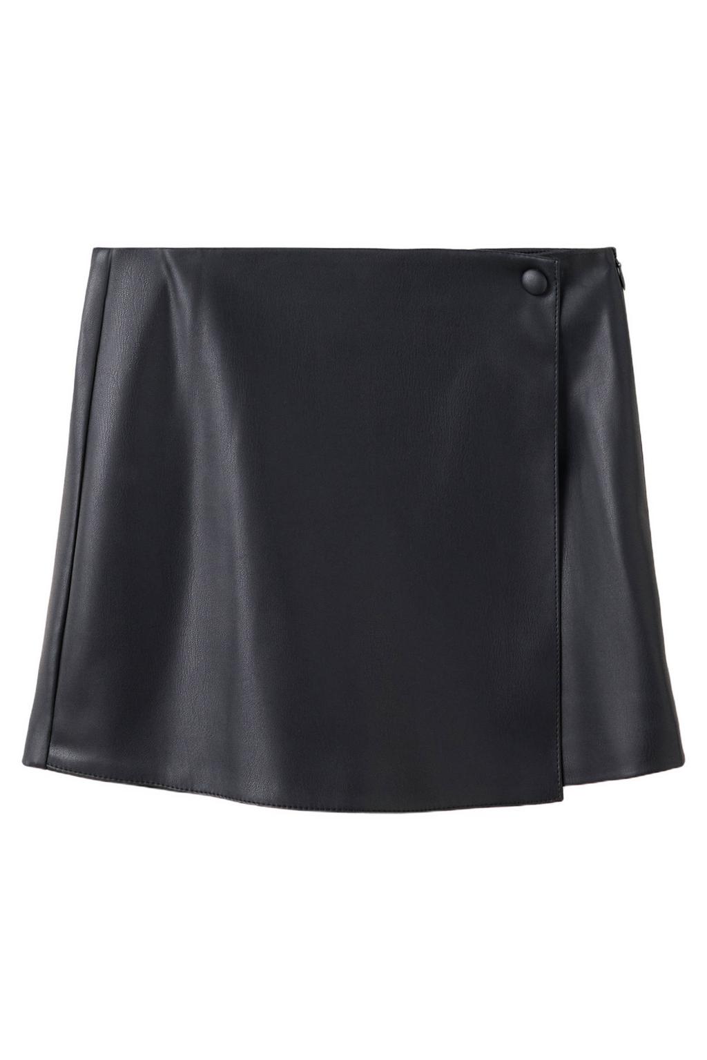 Zwarte meisjes Mango Kids imitatieleren skort van polyester met kliksluiting