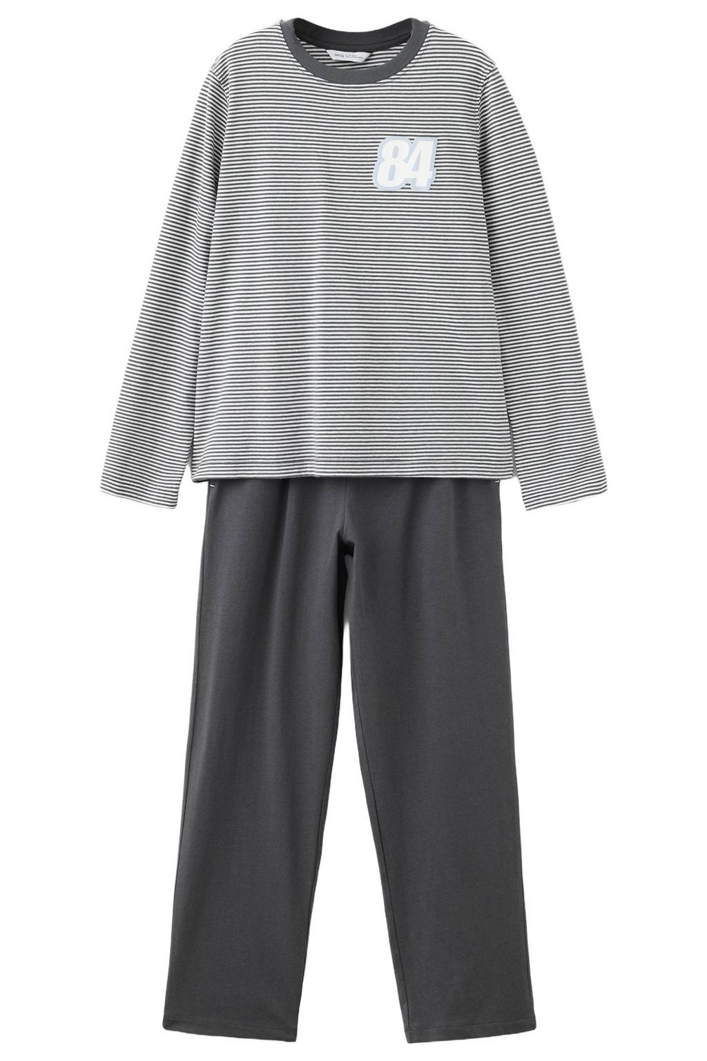 Mango Kids gestreepte pyjama - antraciet/ecru