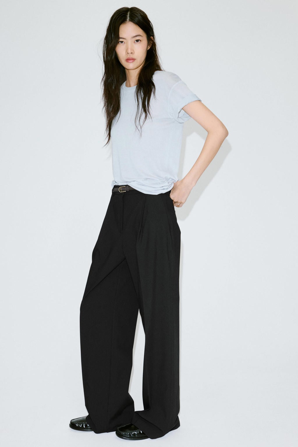 Mango wide leg broek - zwart