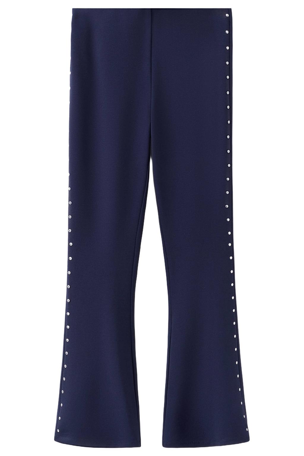 Marineblauw meisjes Mango Kids flared legging blauw van viscose met elastische tailleband en effen